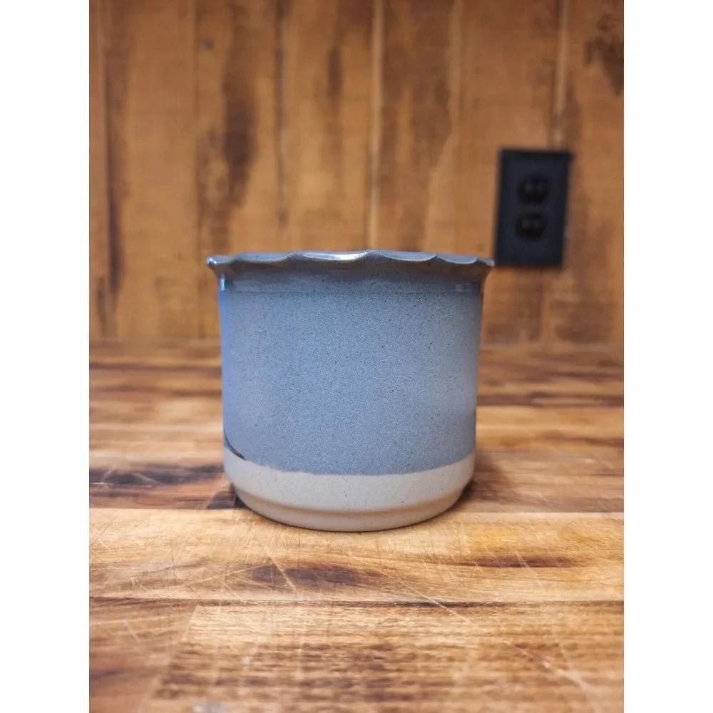 Wonderful‎ hand-made studio pottery brush pot / vase grey tones trees & birds